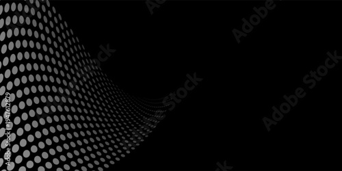 Abstract black background with 3D wavy halftone dots pattern and elegant minimalist design