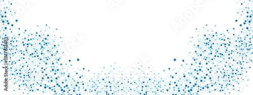 Abstract blue background frame with geometric shapes. Circular design featuring dots, particles, molecules, fragments, dotted line. Ideal for technology, medicine, business presentations. Vector 