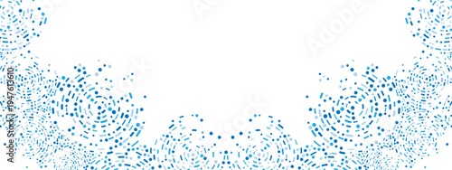 Abstract blue background frame with geometric shapes. Circular design featuring dots, particles, molecules, fragments, dotted line. Ideal for technology, medicine, business presentations. Vector 