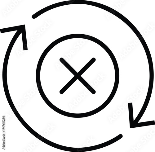 Black line cross mark, isolated cancel symbols, system error signs, and a reset process badge. Flat and modern error design.