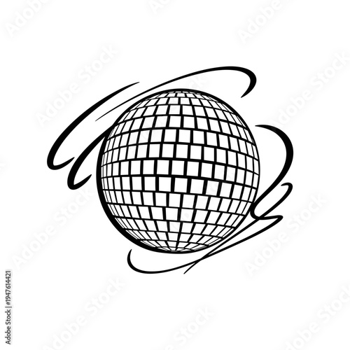 Abstract illustration of a disco ball with dynamic swirls  