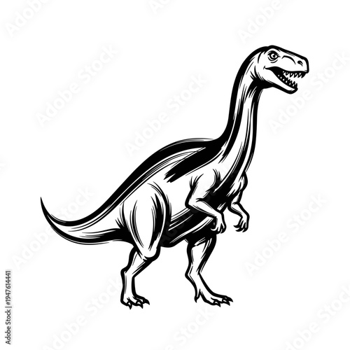 Dinosaur illustration in black and white style standing upright  