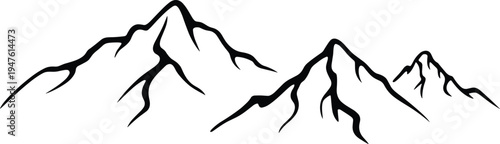 Mountain peaks silhouette collection isolated on white background, abstract alpine range vector illustration for adventure travel, outdoor landscape design and nature themed graphics