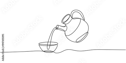 one continuous line drawing of a jug pouring water.one line drawing of water coming out of a clay jug. antique jug icon. single line vector illustration. isolated white background