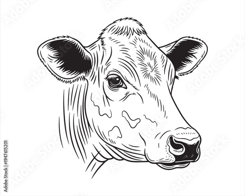 Cow Head Line Art Illustration – Hand Drawn Farm Livestock Portrait Sketch