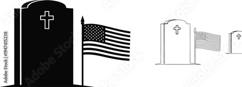 American cemetery grave with flag Vector