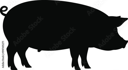 Pig silhouette farm animal icon, black pig livestock vector illustration for agriculture design, farming logo, butcher shop branding and rural countryside theme