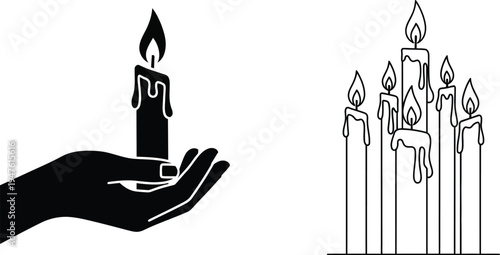 Candle in hand and group of candles Vector