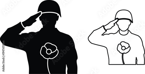 Soldiers saluting with peace sign emblem Vector