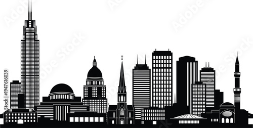 Diverse City Skyline Silhouette with Tall Buildings and Domes architecture