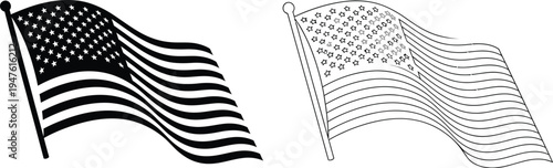 American flag and wireframe illustration Vector