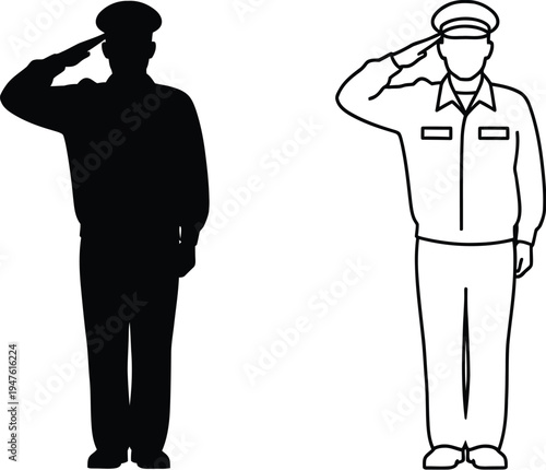 Soldiers saluting military personnel in uniform Vector