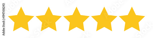 Customer Review Vector Icons, Five-Star Rating Illustrations in Yellow for Feedback, Mobile Apps, E-Commerce, User Interface, and Creative Design Applications.