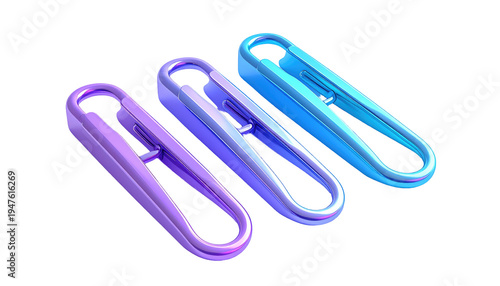 Three shiny, rounded rectangles with rounded corners and an opening. Gradients from purple to cyan