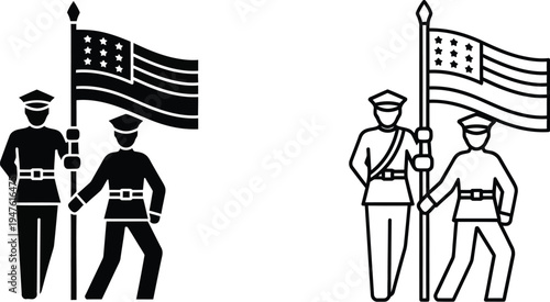 American patriotic soldiers holding flags illustration Vector