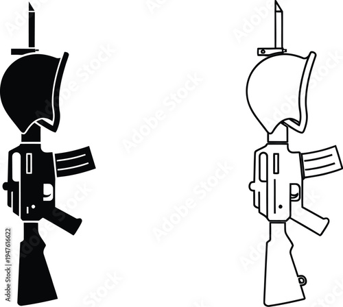 Robotic figures with guns side by side Vector