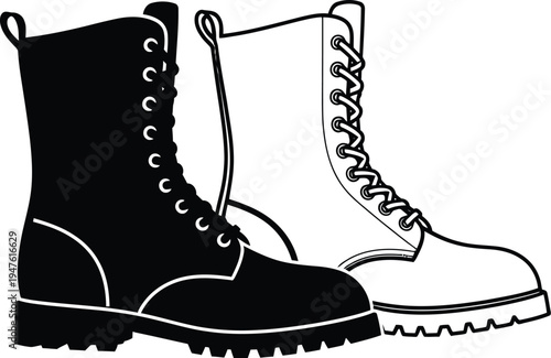 Black and white boots illustration Vector