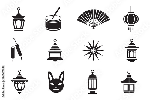 A collection of various lanterns and cultural symbols from around the world Vector