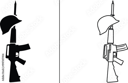 Soldiers in black and white silhouette Vector