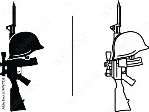 Soldier helmet silhouette contrast Vector