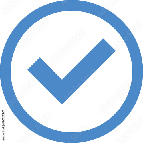 Circular Blue Check Mark Icon for Status Verification and Approval Concept, interface (UI) designs, mobile app notifications, digital checklists, and business approval branding.