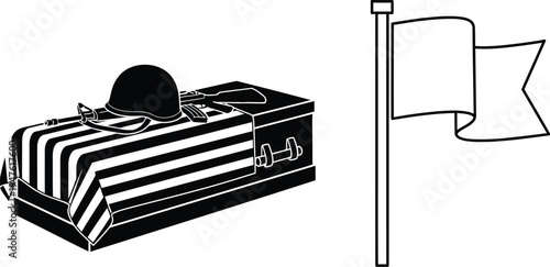 Striped luggage and flag illustration Vector