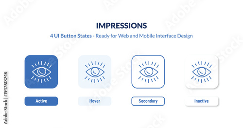 impressions UI Button States Set. Outline icon kit from technology collection. Thin linear impressions, impression, emblem editable vector. Line vector impressions sign for web and mobile interface