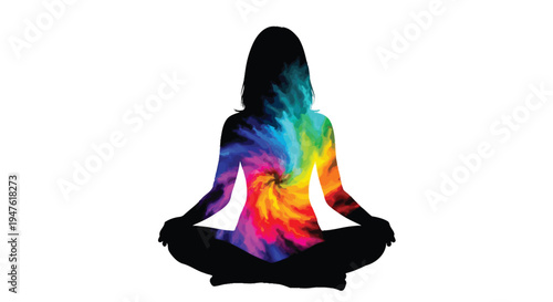 Colorful spiritual energy swirl inside a meditating human silhouette vector illustration design for wellness and inner peace