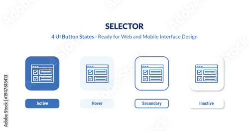 selector UI Button States Set. Outline icon kit from technology collection. Thin linear selector, tool, square editable vector. Line vector selector sign for web and mobile interface
