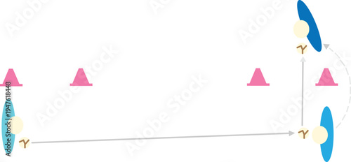 Simple graphic representation illustrating a basic agility drill setup using cones and positional markers for training exercises.