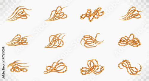 A collection of various tangled orange lines and swirls on a transparent background