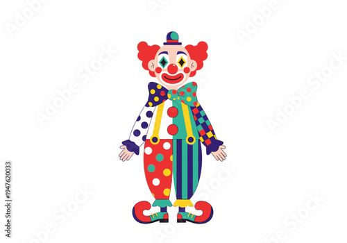 A colorful and whimsical clown character illustration.