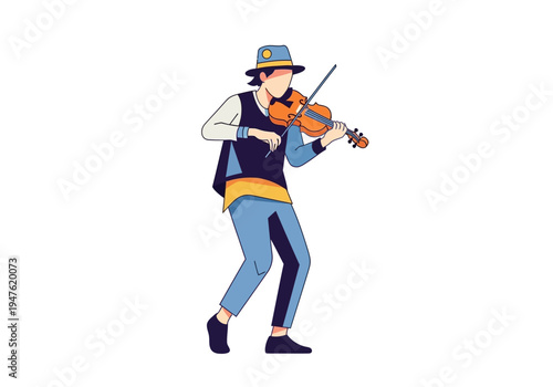 Man Playing Violin with Hat and Vest.