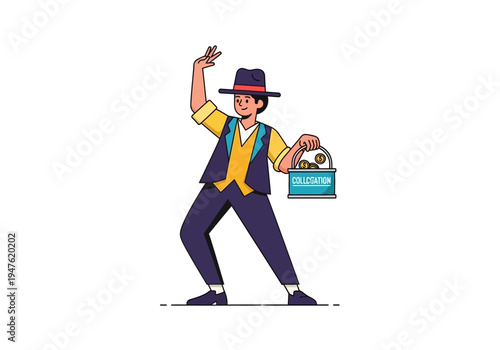 Man in Fedora Hat Dancing with Money Bag.