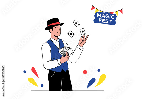 Magician Performing Card Tricks with Flair and Skill.