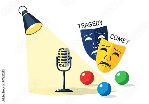 Theater Masks Comedy Tragedy Microphone Spotlight Performance Art.
