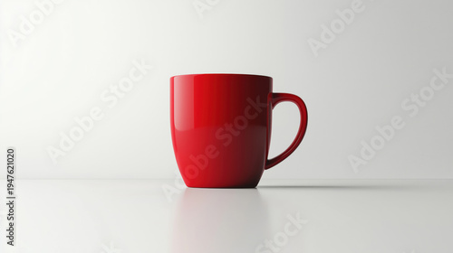 Minimalist red coffee mug on white surface with clean lines and modern design