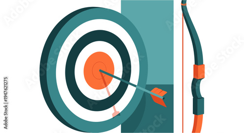 A perfectly aimed arrow strikes the bullseye of a teal and white target, symbolizing precision, achievement, and successful goal attainment.