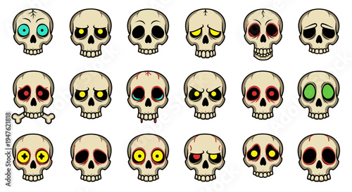 Diverse Cartoon Skull Emotions Vector Art