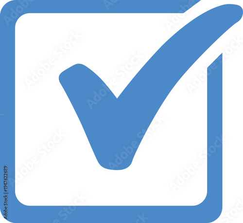 Blue Check Mark in Square Icon for Status Verification and Approval Concept, interface (UI) designs, mobile app notifications, digital checklists, and business approval branding.