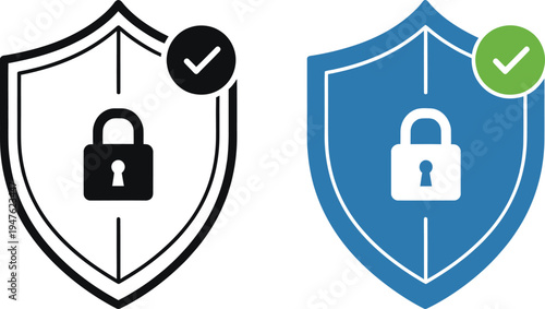 Secure shield icons with padlocks and checkmarks