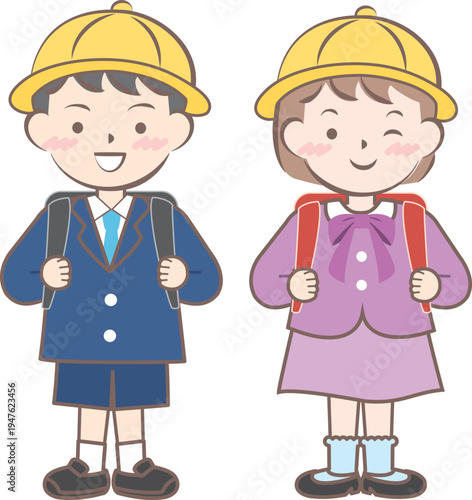 ランドセルを背負った新一年生の子供たち