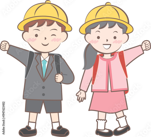 ランドセルを背負った新一年生の子供たち