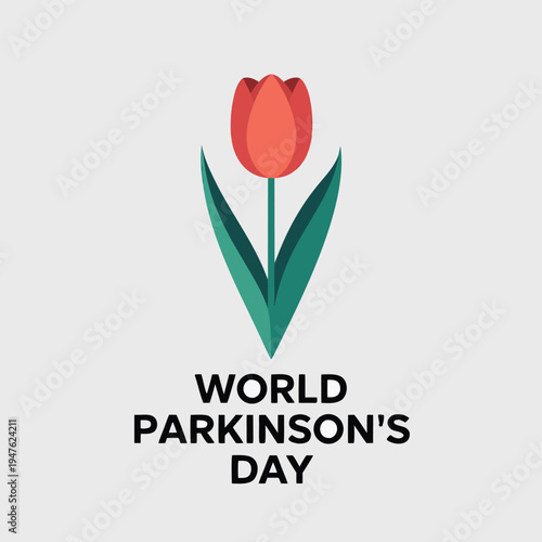 A vibrant red tulip illustration paired with text commemorating world parkinson s day high quality