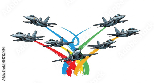 Military Jets in Formation Flight.