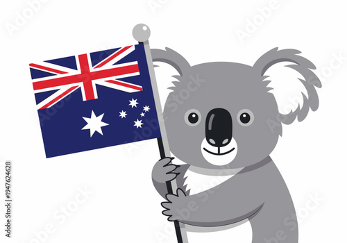 Cute Koala Holding Australian Flag.