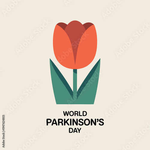 A vibrant red tulip illustration is displayed above the text world parkinson s day