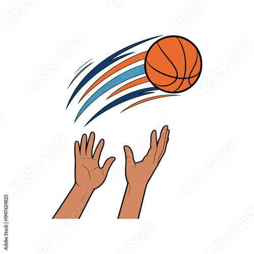 Basketball Shot Illustration with Hands Reaching for Ball Minimal Vector Design
