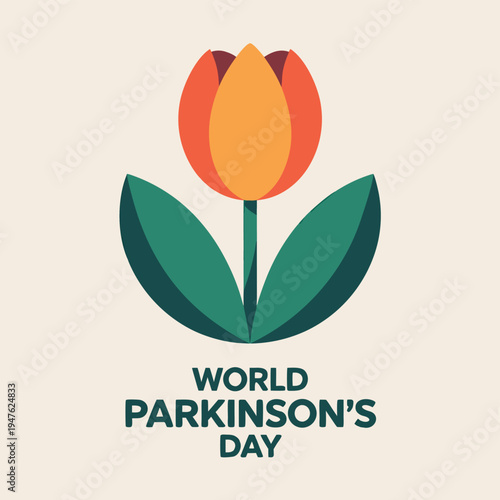 A stylized orange tulip illustration with green leaves promotes awareness for world parkinson s day