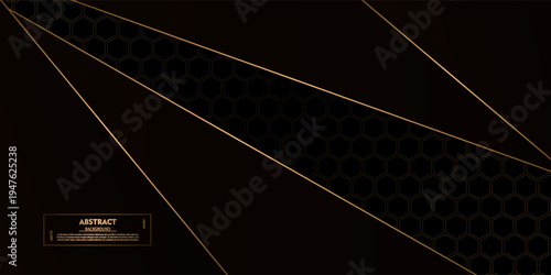 Black 3D overlapping abstract background. Simple paper cut design pattern with shadow and gold lines. Vector Eps10